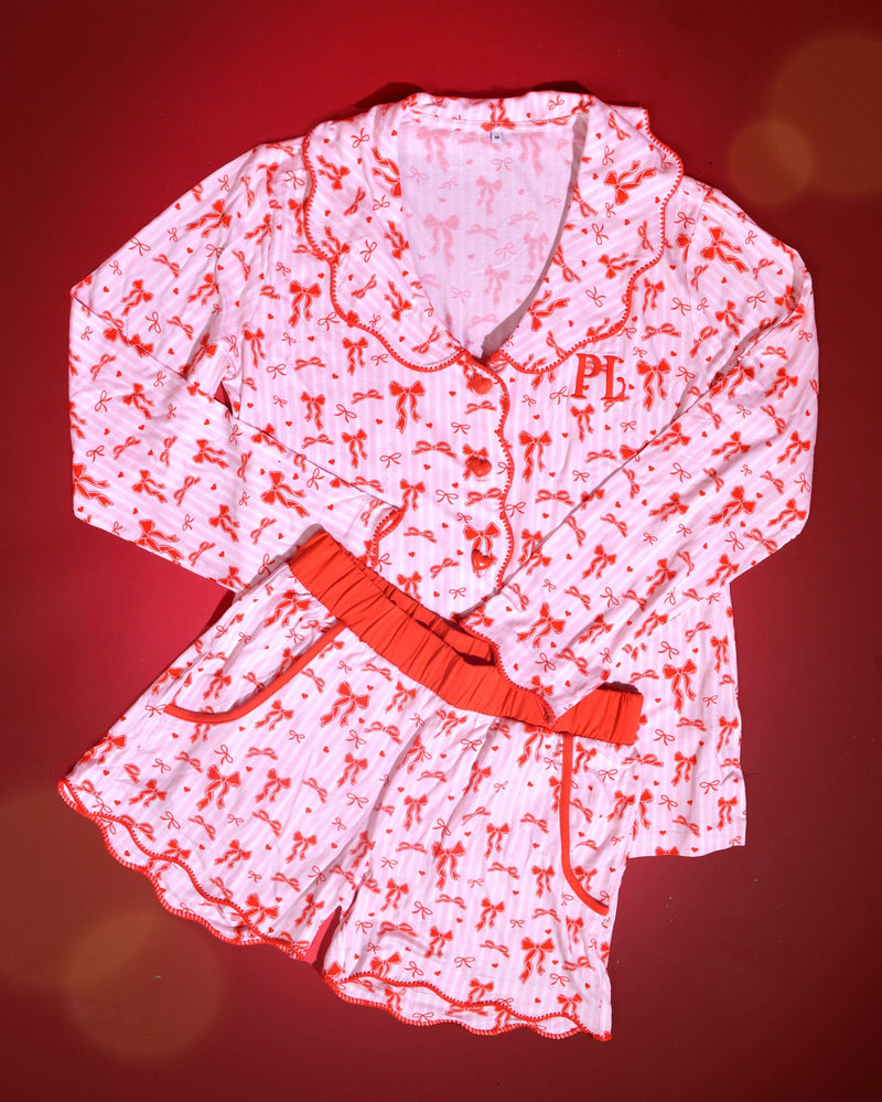 P.Louise Adults Christmas Bow Pyjamas - Shorts Set