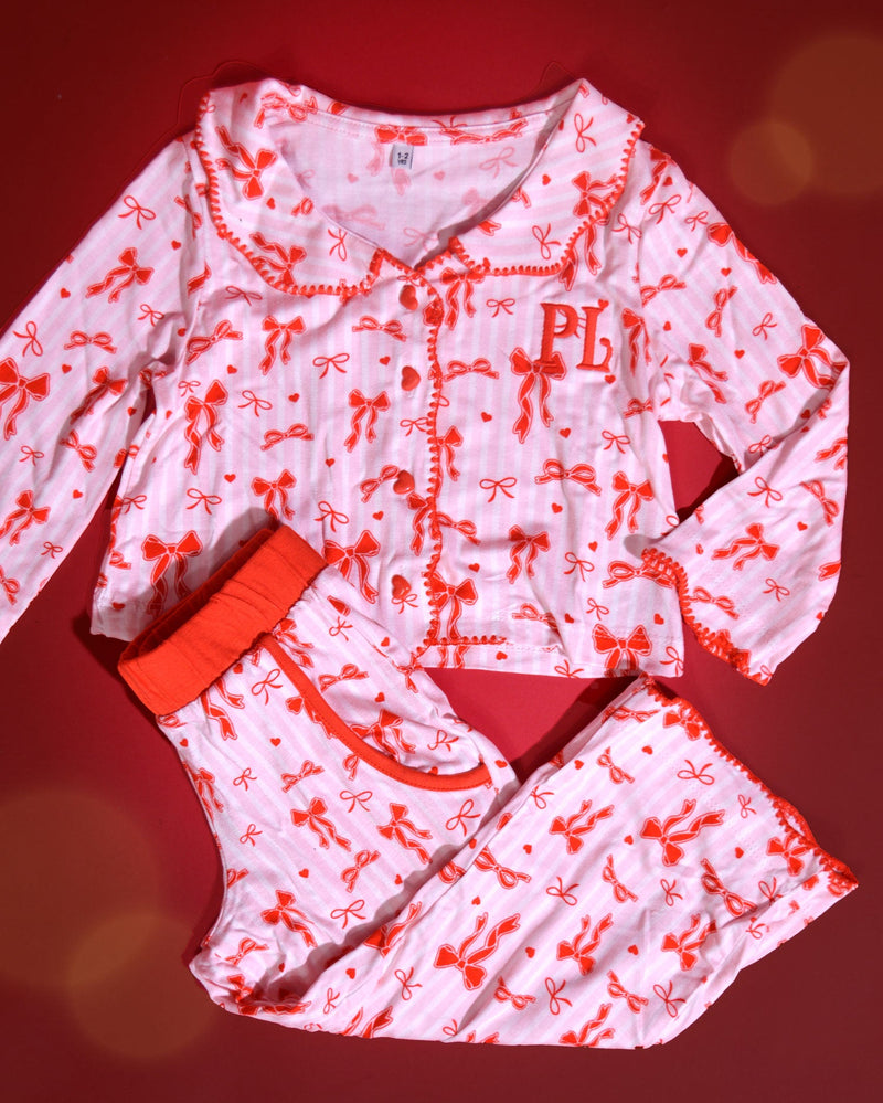 P.Louise Kids Christmas Bow Pyjamas - Trousers Set